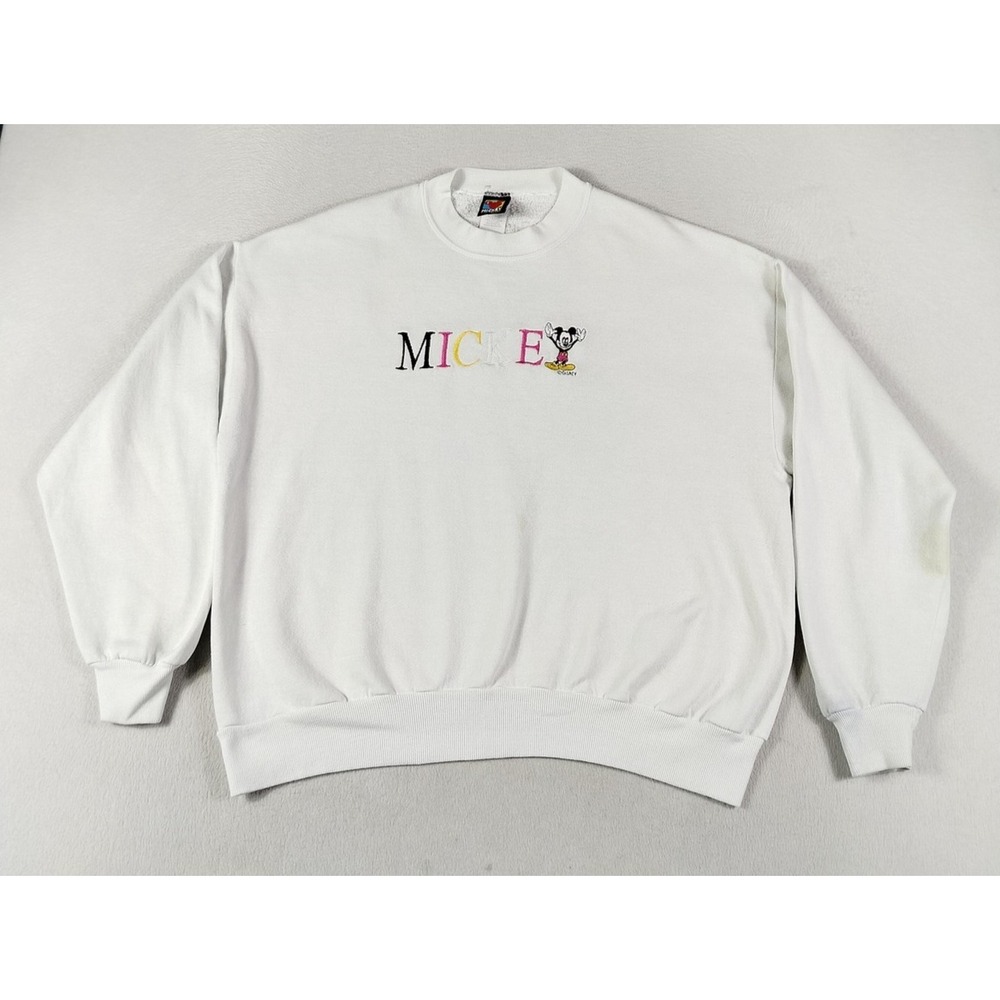 Vintage Mickey Unlimited Sweatshirt Mens XL‎ White Mickey Mouse Embroidered 90s